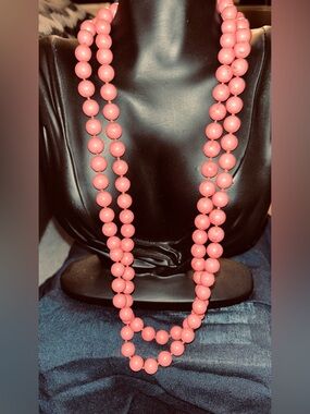 Vintage Coral Pink Double-Strand Beaded Necklace